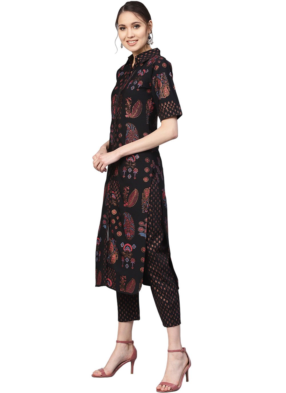 Designer Kurti Crepe Silk Black Aari Work Kurtis