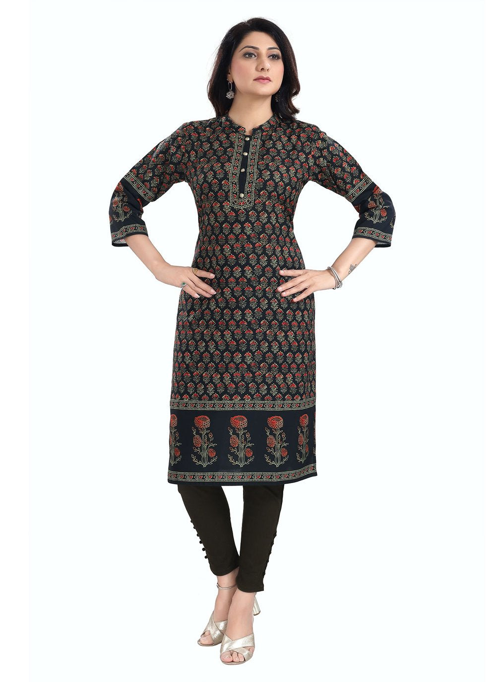 Designer Kurti Blended Cotton Black Digital Print Kurtis