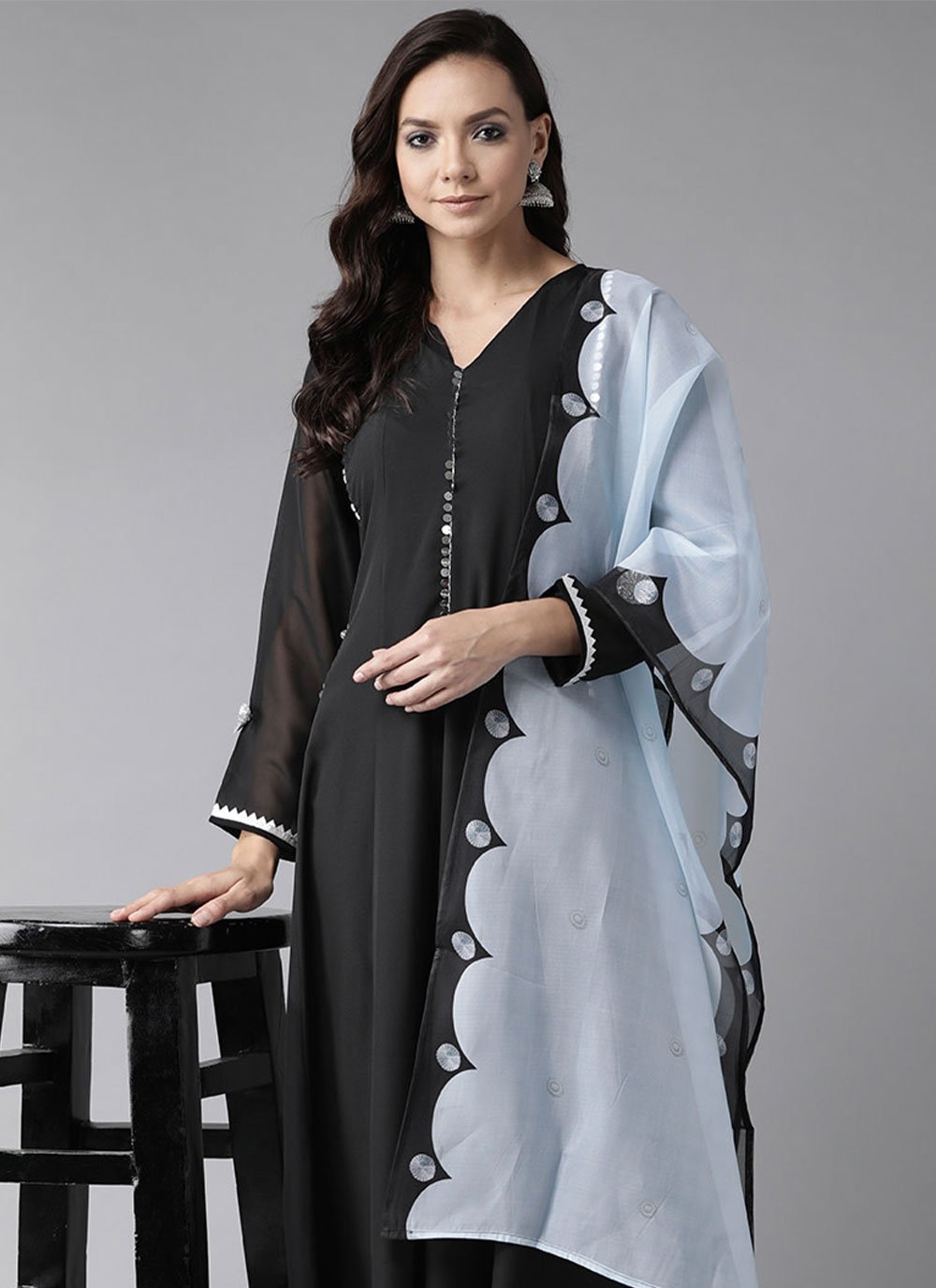 Designer Kurti Crepe Silk Black Plain Kurtis