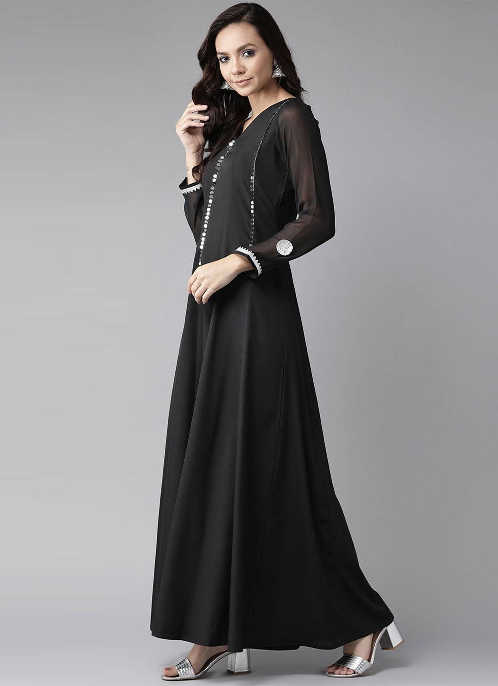 Designer Kurti Crepe Silk Black Plain Kurtis