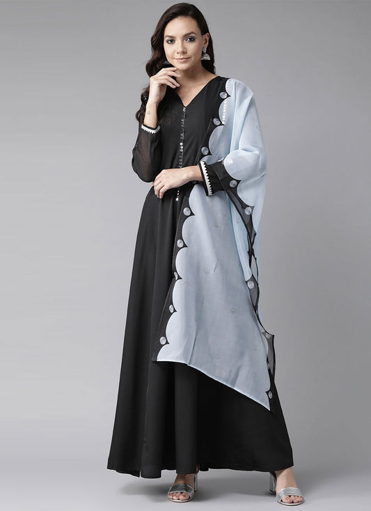 Designer Kurti Crepe Silk Black Plain Kurtis