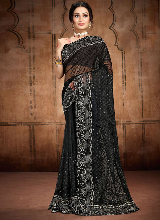 Classic Net Black Diamond Saree