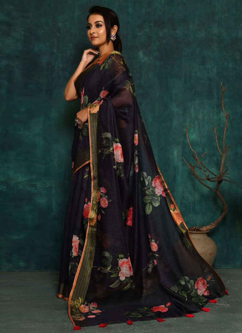 Designer Fancy Fabric Black Digital Print Saree