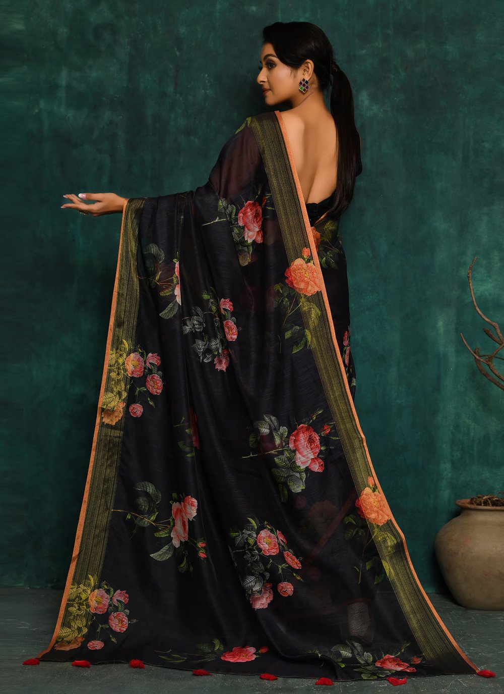 Designer Fancy Fabric Black Digital Print Saree