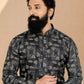 Kurta Pyjama Cotton Black Digital Print Mens