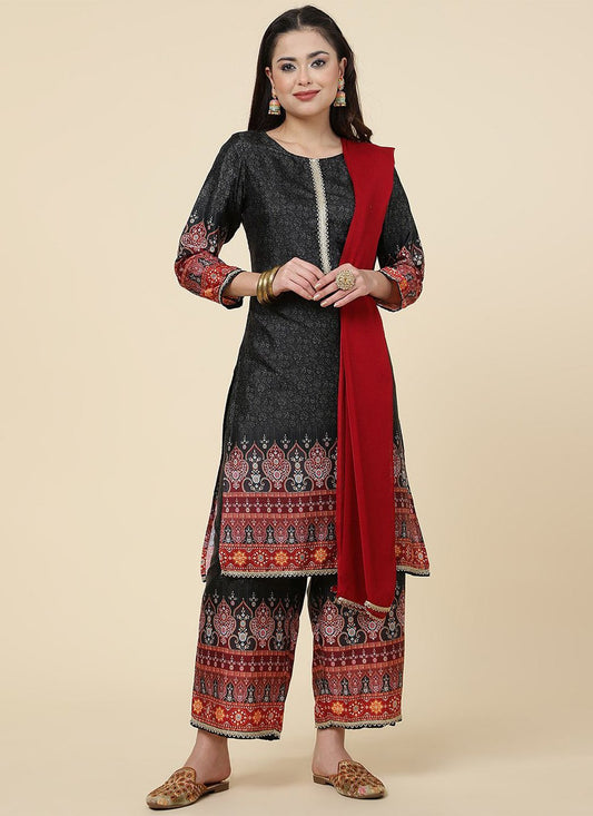 Trendy Suit Crepe Silk Black Digital Print Salwar Kameez