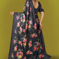 Contemporary Satin Black Digital Print Saree