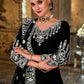 Anarkali Suit Velvet Black Embroidered Salwar Kameez