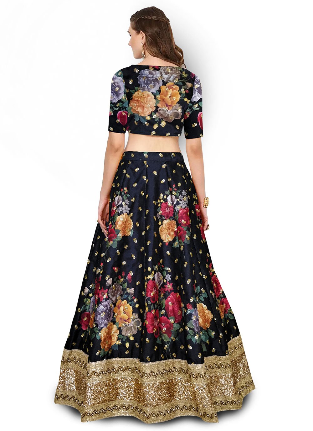 Lehenga Choli Art Silk Black Digital Print Lehenga Choli