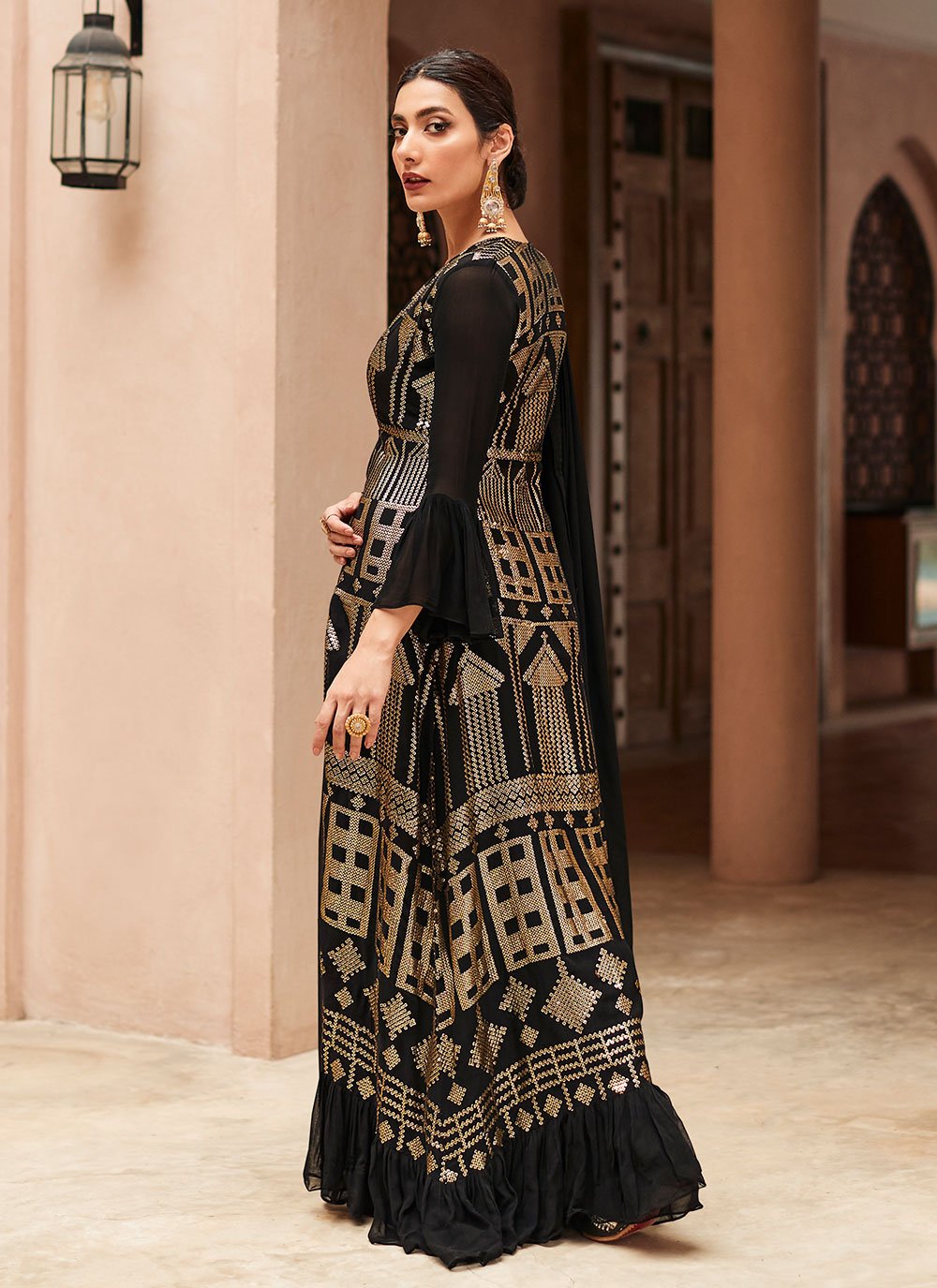 Salwar Suit Chinon Georgette Black Embroidered Salwar Kameez