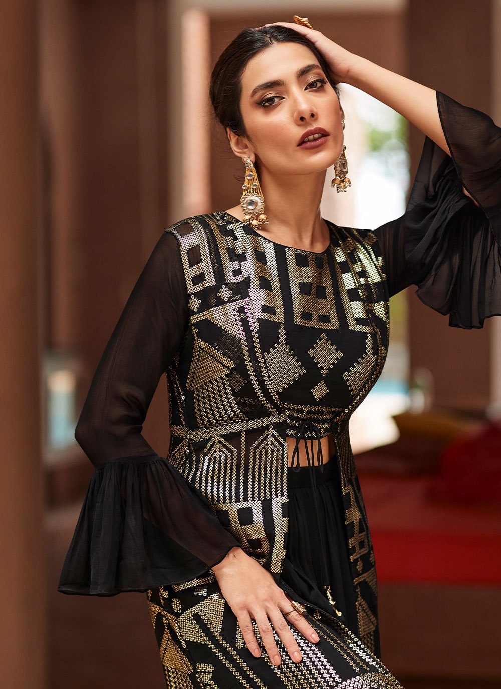 Salwar Suit Chinon Georgette Black Embroidered Salwar Kameez