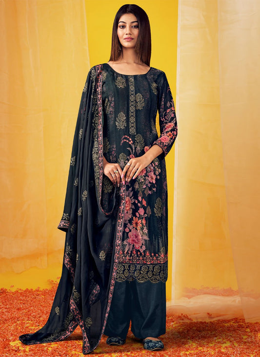 Salwar Suit Chiffon Black Embroidered Salwar Kameez