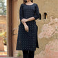 Designer Kurti Cotton Black Embroidered Kurtis