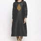 Party Wear Kurti Dupion Silk Black Embroidered Kurtis