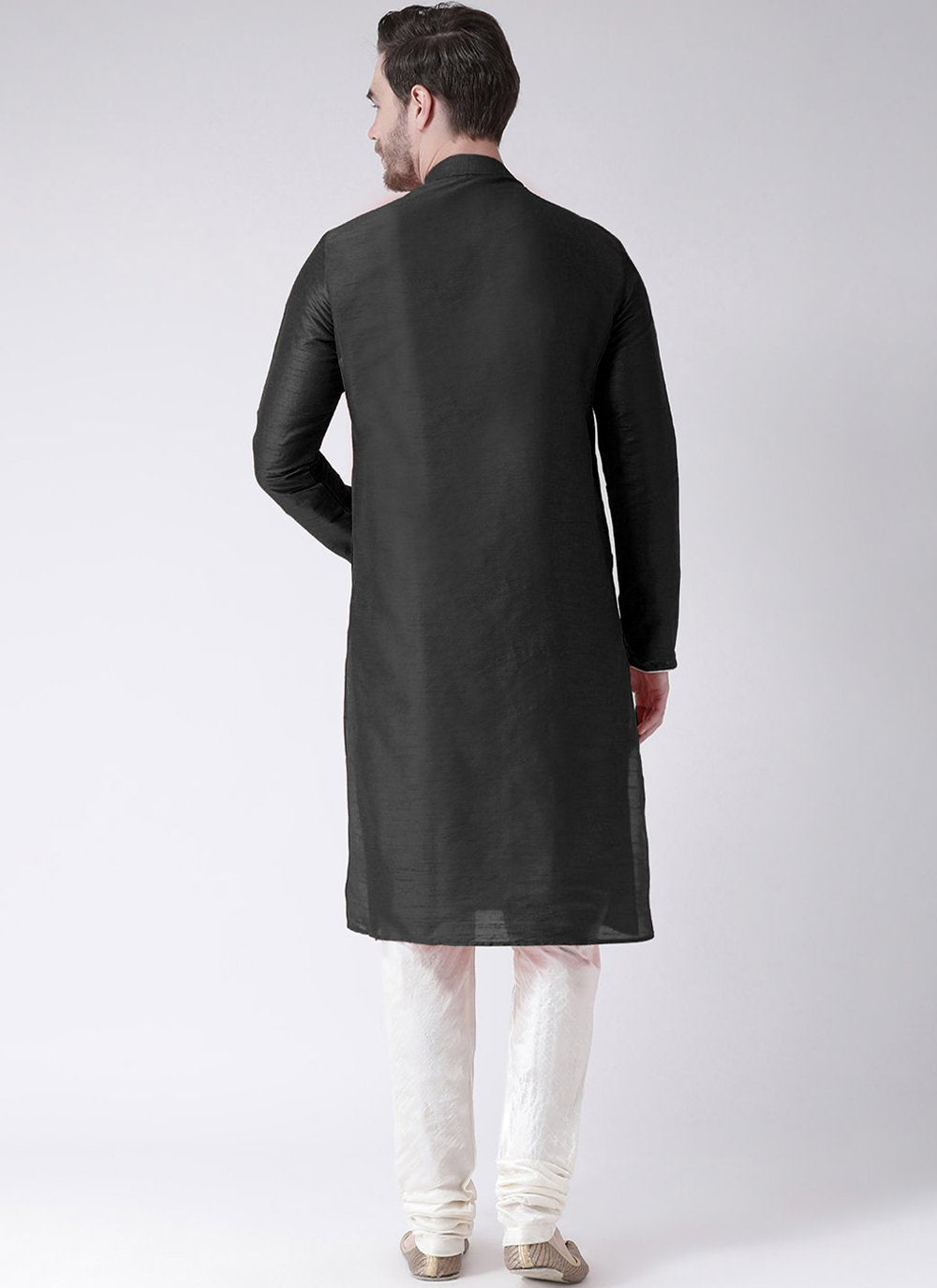 Kurta Pyjama Art Dupion Silk Black Embroidered Mens