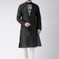 Kurta Pyjama Art Dupion Silk Black Embroidered Mens