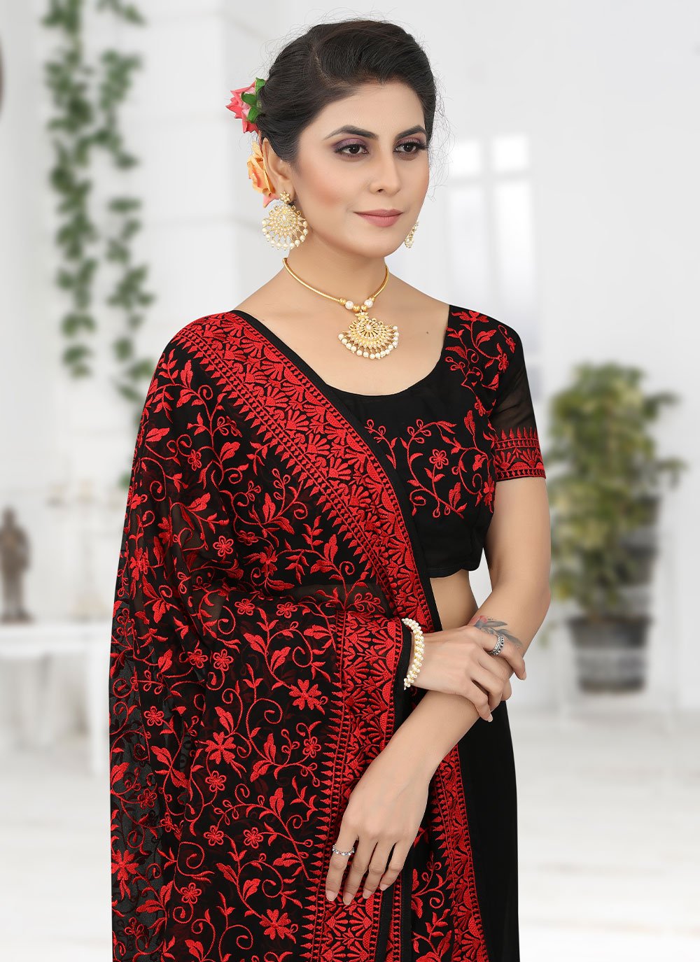 Contemporary Georgette Black Embroidered Saree