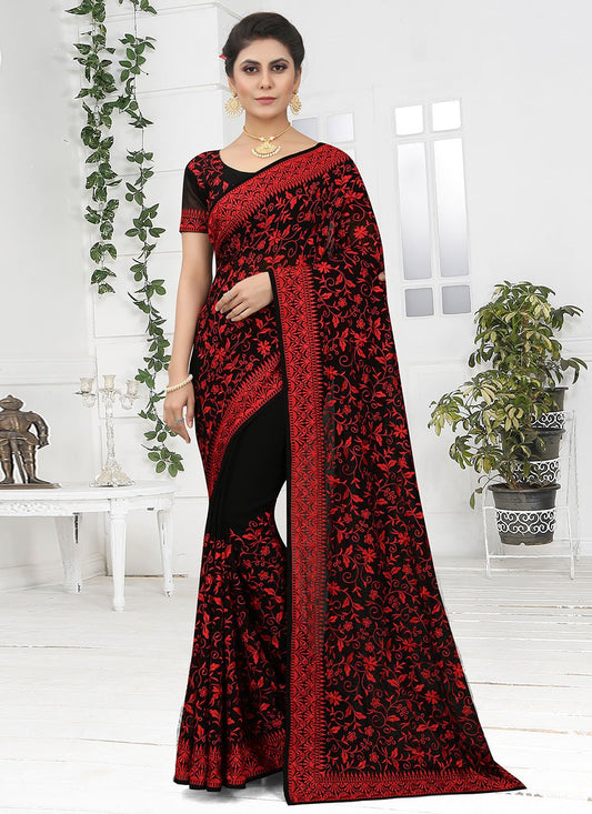 Contemporary Georgette Black Embroidered Saree