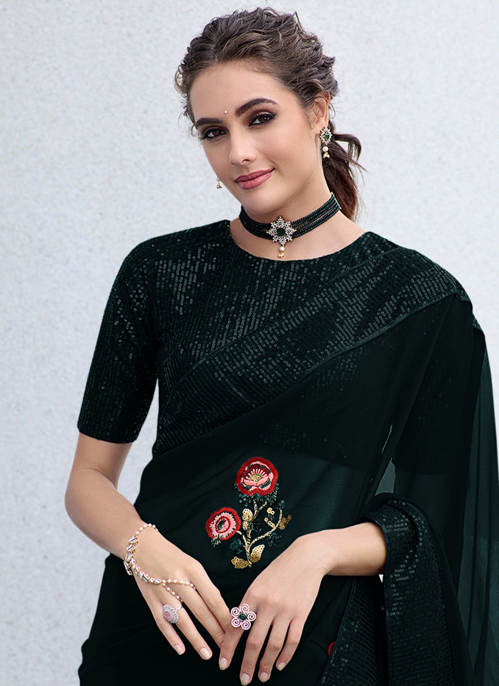 Traditional Saree Georgette Black Embroidered Saree