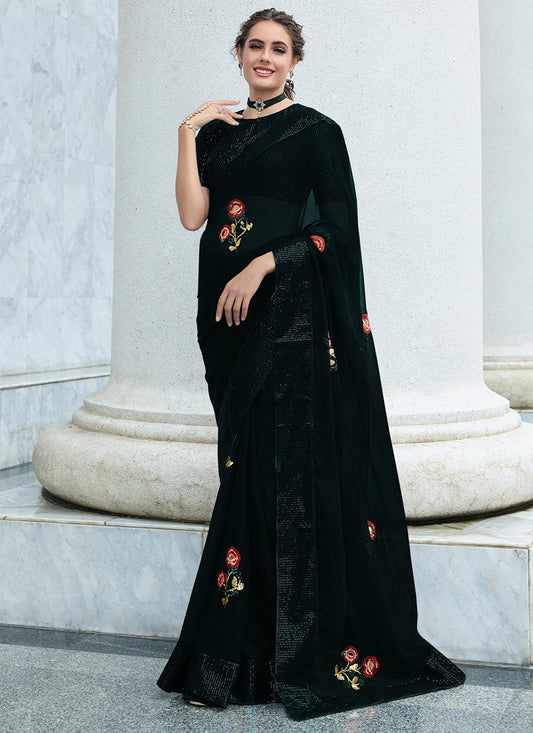 Traditional Saree Georgette Black Embroidered Saree