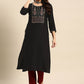 Party Wear Kurti Poly Rayon Black Embroidered Kurtis