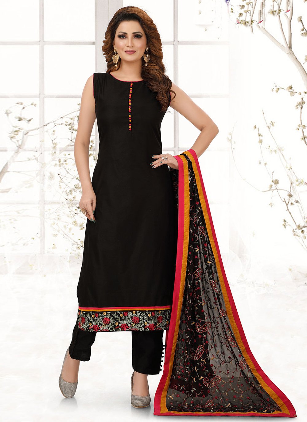 Salwar Suit Silk Black Embroidered Salwar Kameez