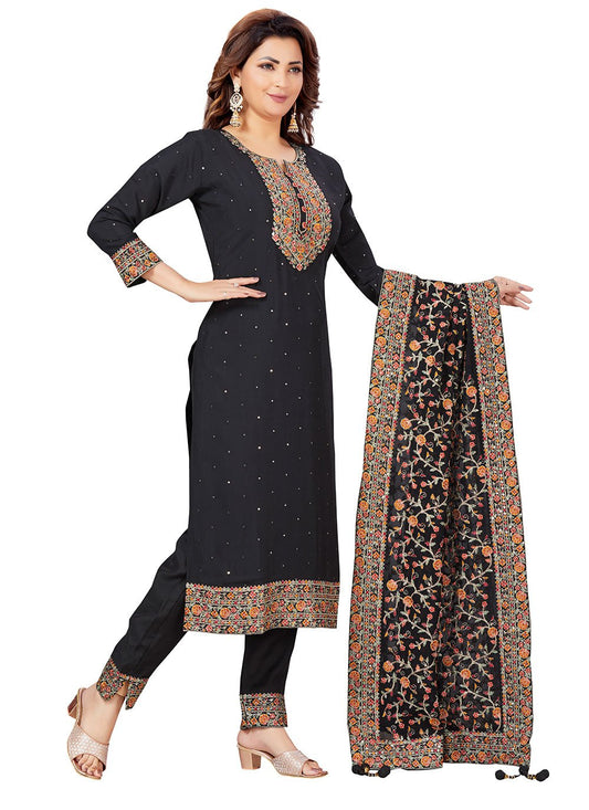 Salwar Suit Chanderi Black Embroidered Salwar Kameez