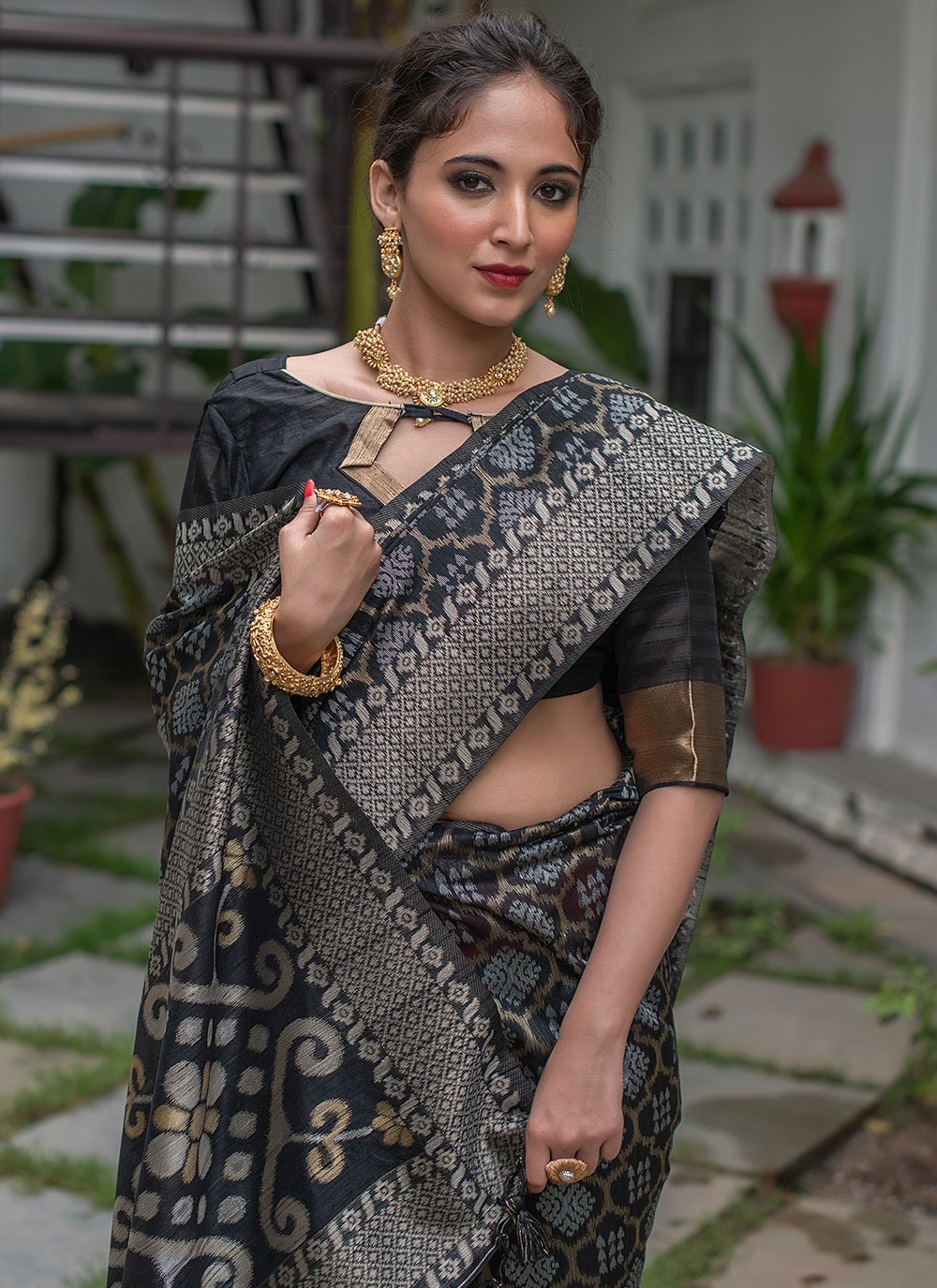 Classic Tussar Silk Black Woven Saree