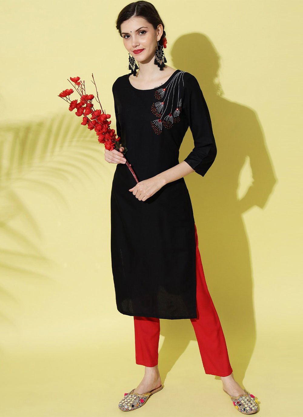 Casual Kurti Cotton Black Fancy Work Kurtis