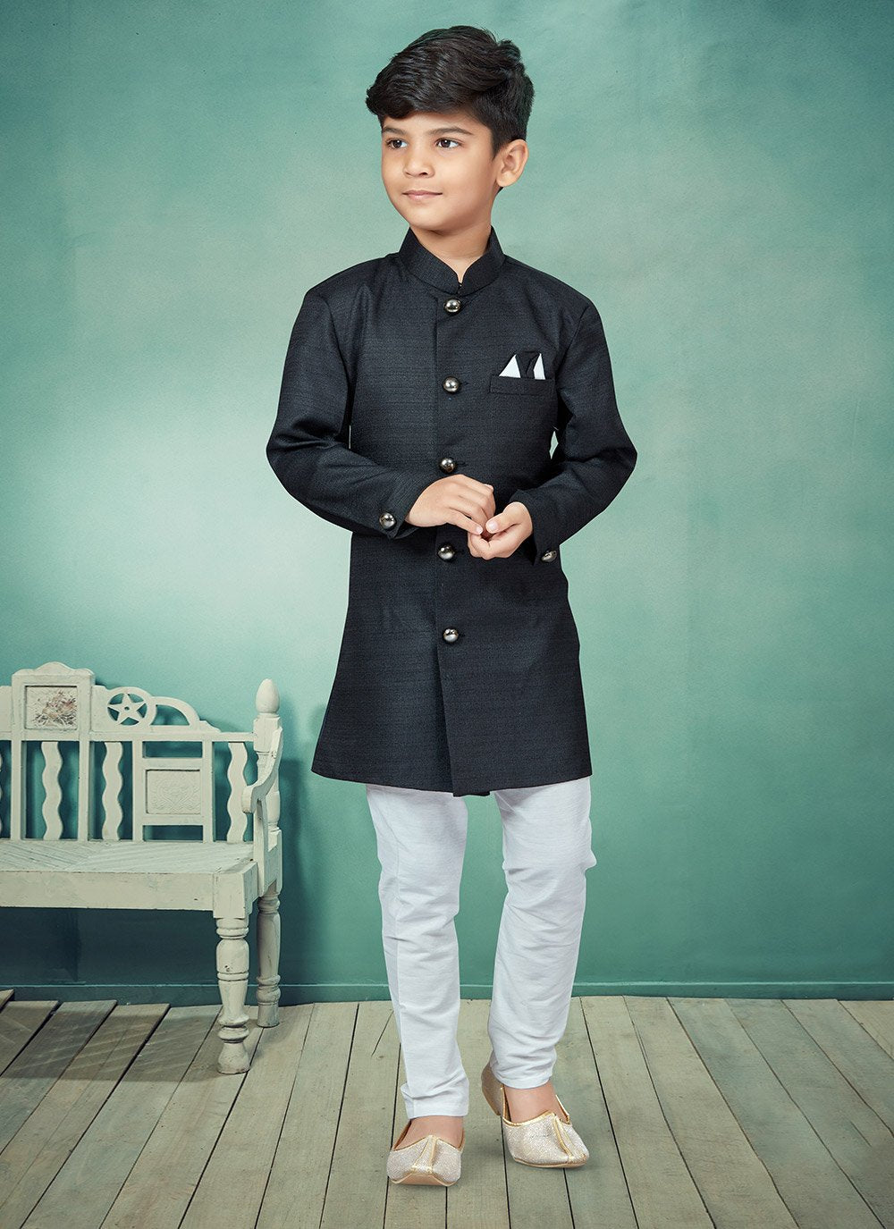 Indo Western Silk Black Fancy Work Kids