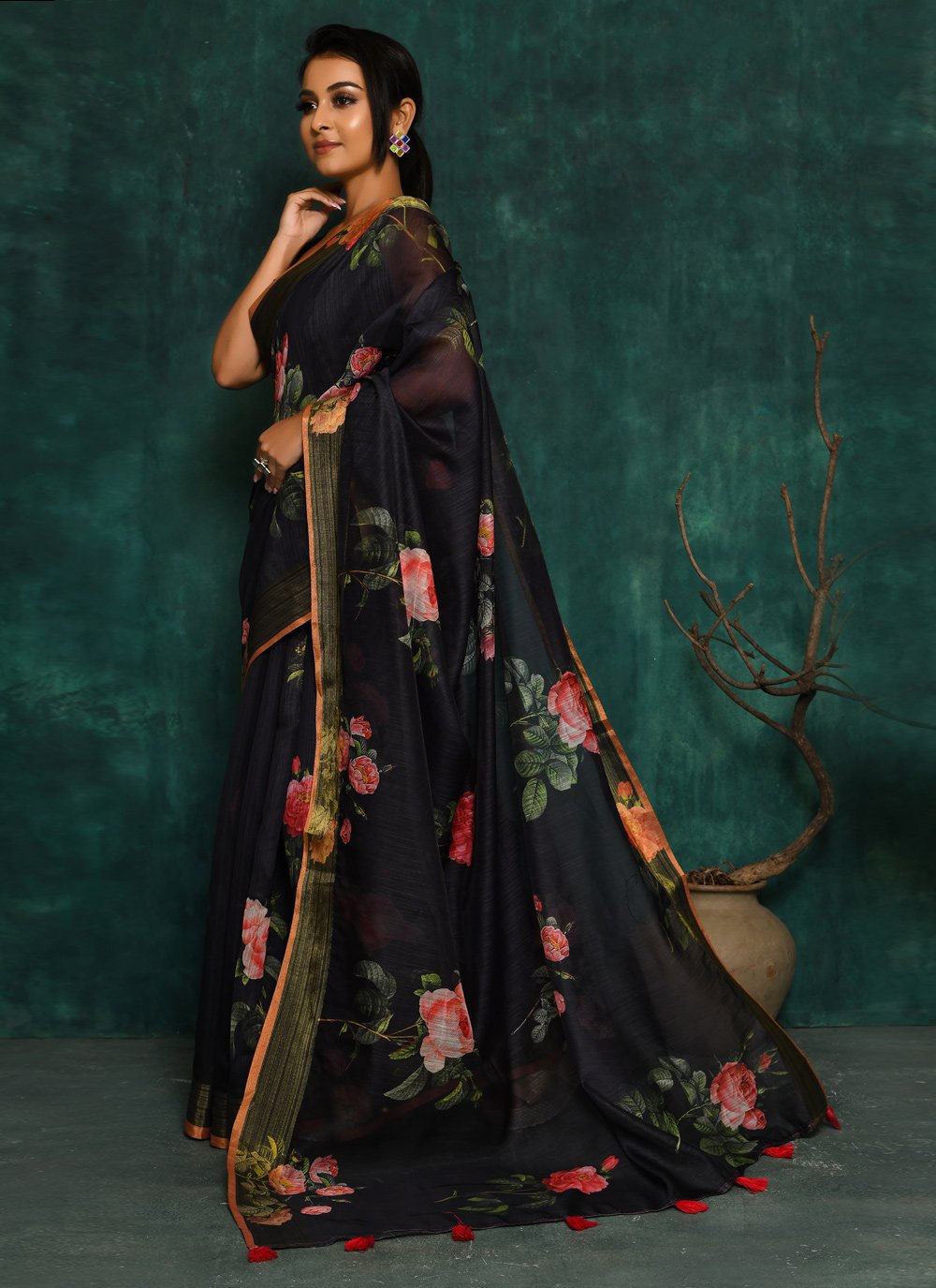 Designer Fancy Fabric Black Digital Print Saree