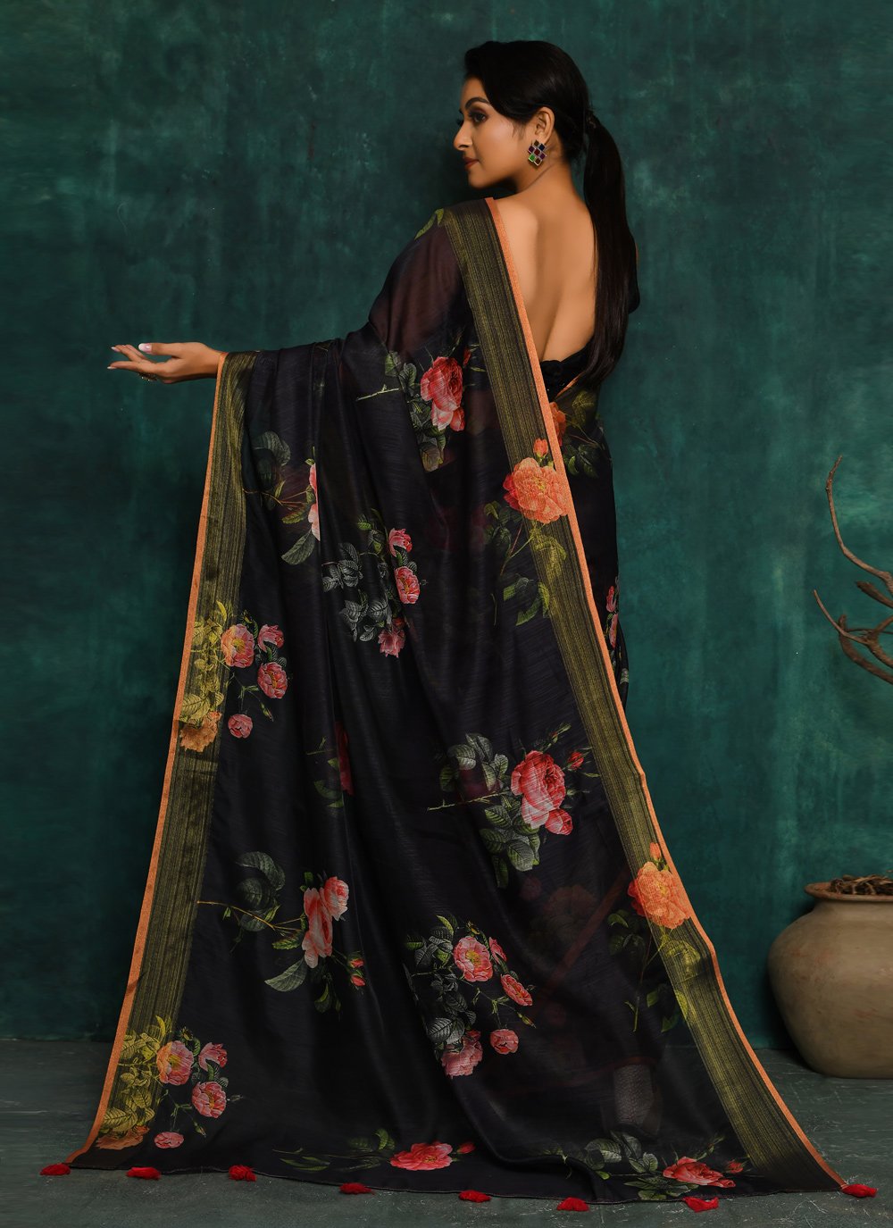 Designer Fancy Fabric Black Digital Print Saree