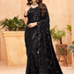 Traditional Saree Faux Georgette Black Sequins Saree