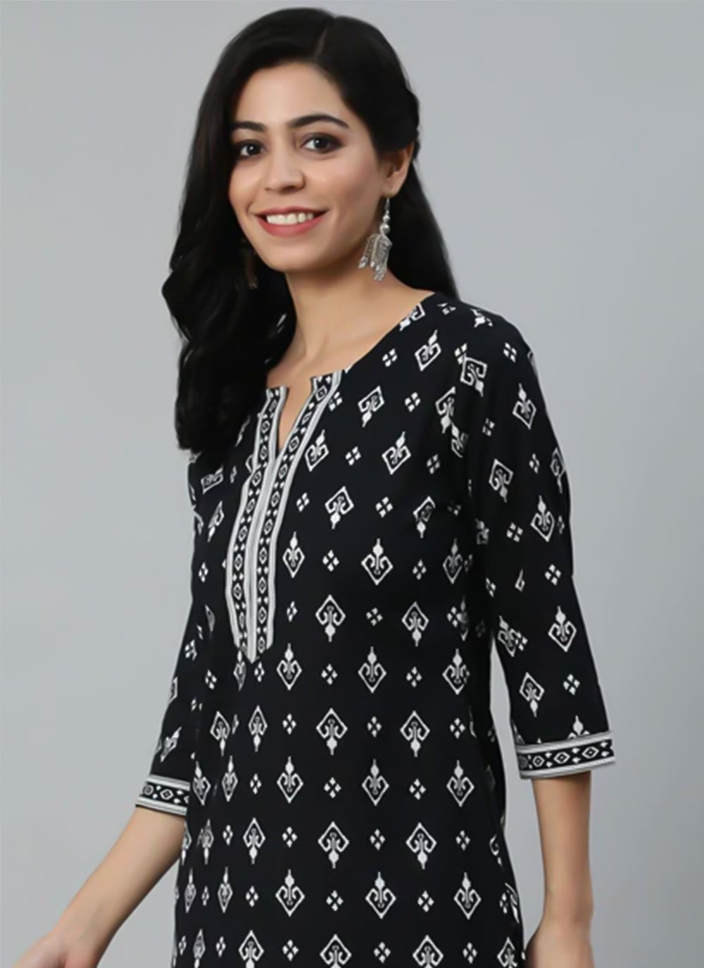 Casual Kurti Cotton Black Print Kurtis