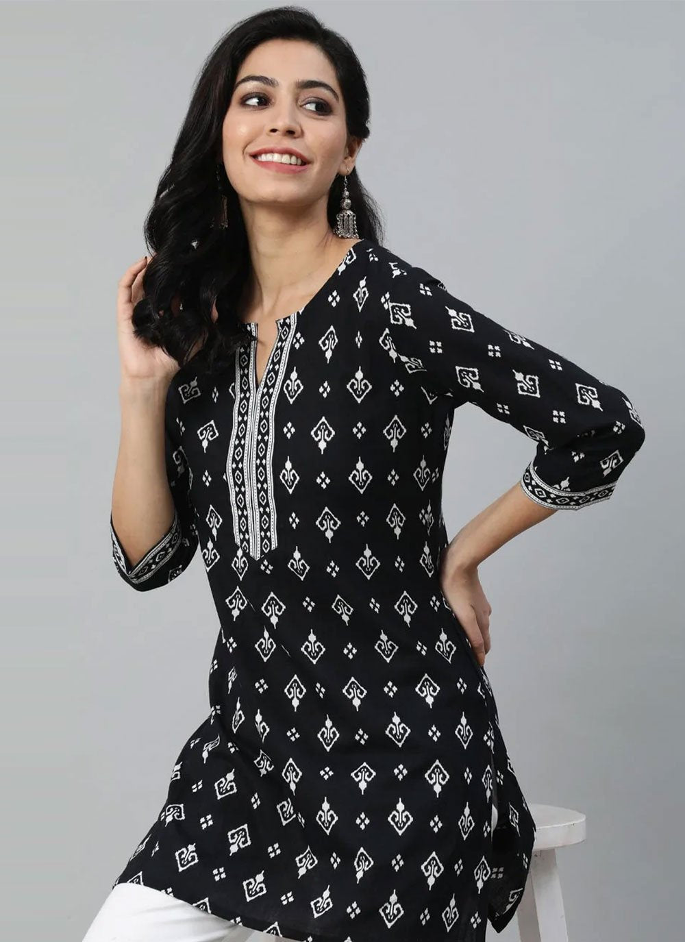 Casual Kurti Cotton Black Print Kurtis