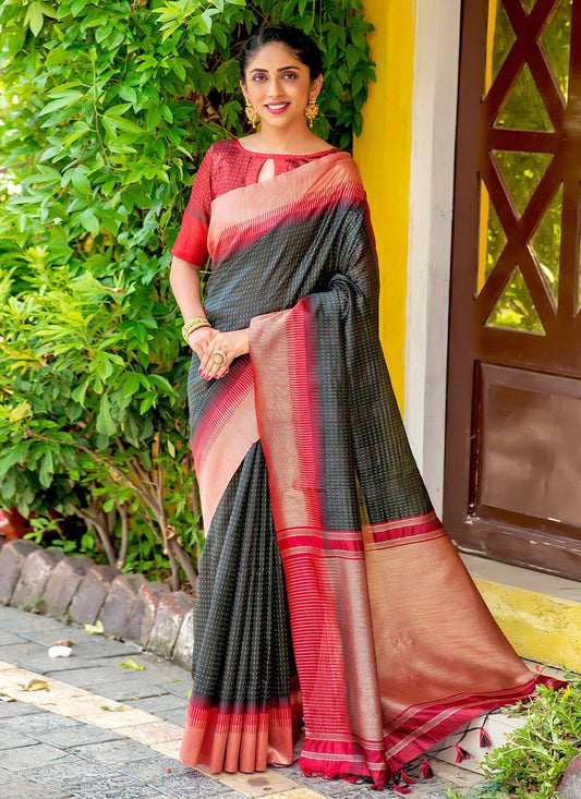 Contemporary Silk Black Woven Saree