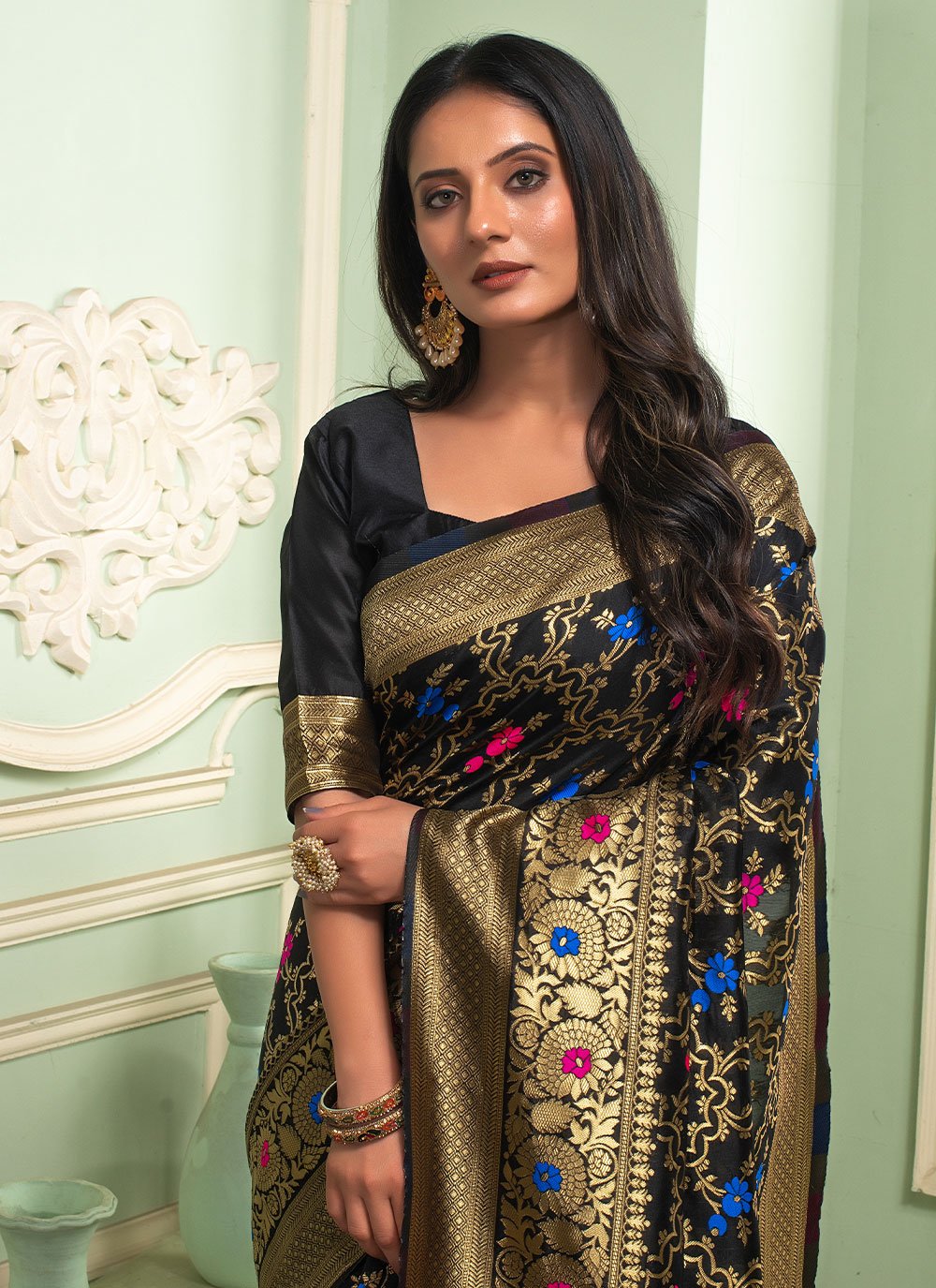 Contemporary Silk Black Weaving Saree