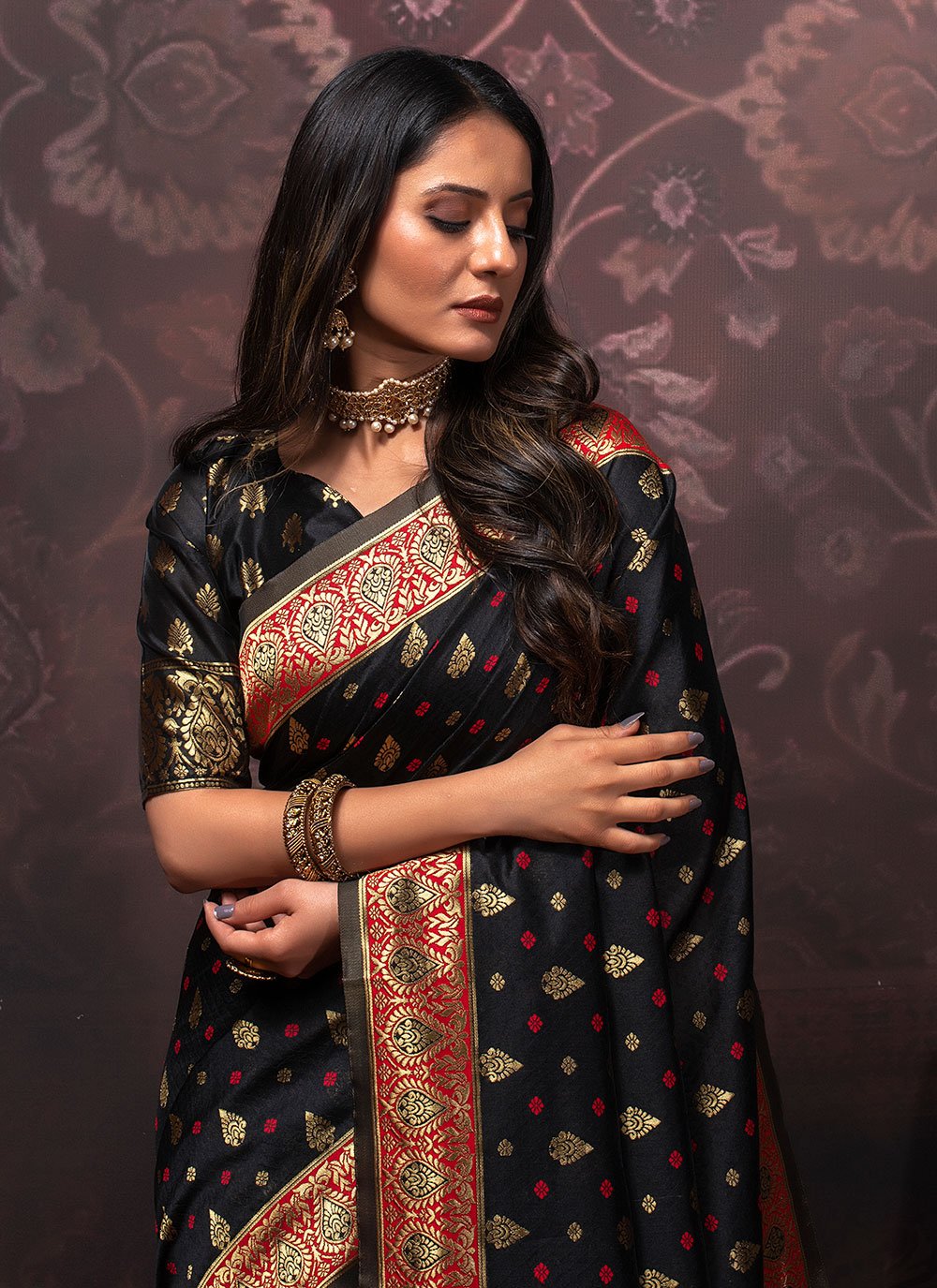 Contemporary Silk Black Weaving Saree