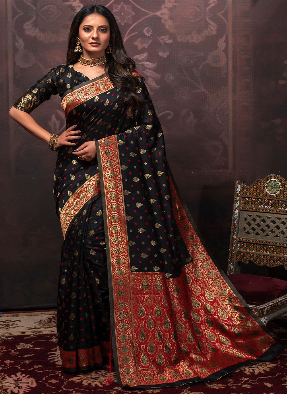 Contemporary Silk Black Weaving Saree