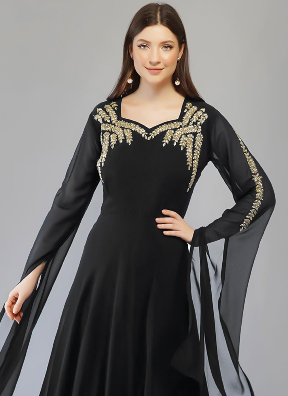 Designer Kurti Georgette Black Embroidered Kurtis