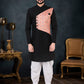 Indo Western Sherwani Silk Black Fancy Work Mens