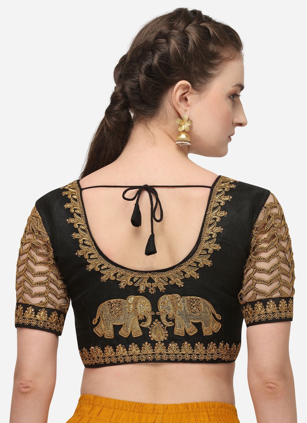 Designer Blouse Silk Black Embroidered Blouse