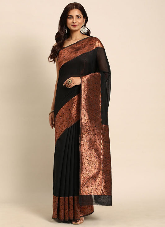 Trendy Saree Silk Black Woven Saree