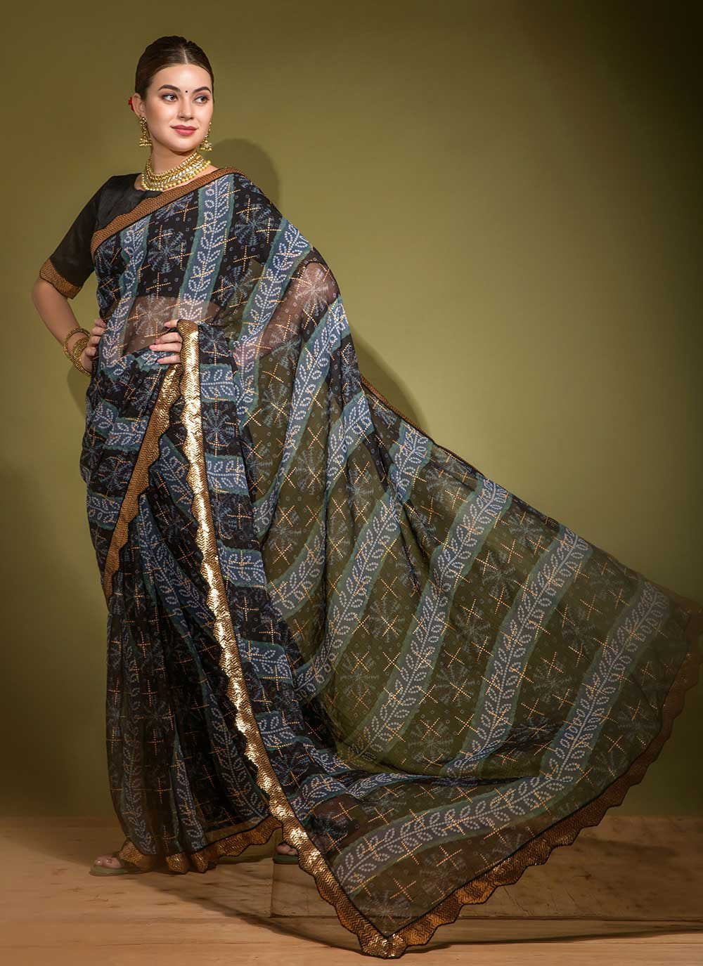 Trendy Saree Georgette Black Patch Border Saree