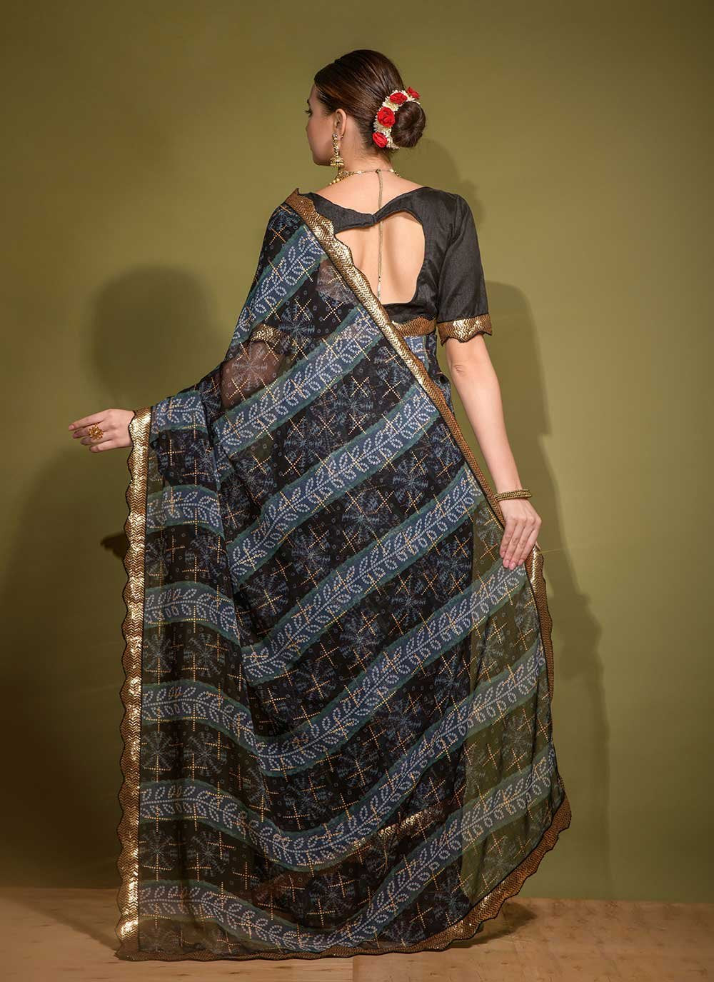 Trendy Saree Georgette Black Patch Border Saree