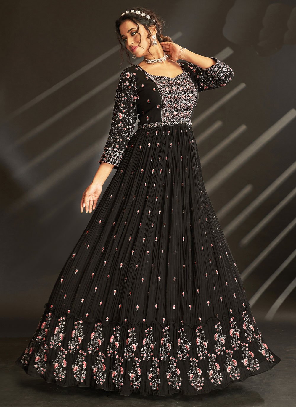 Salwar Suit Georgette Black Embroidered Salwar Kameez