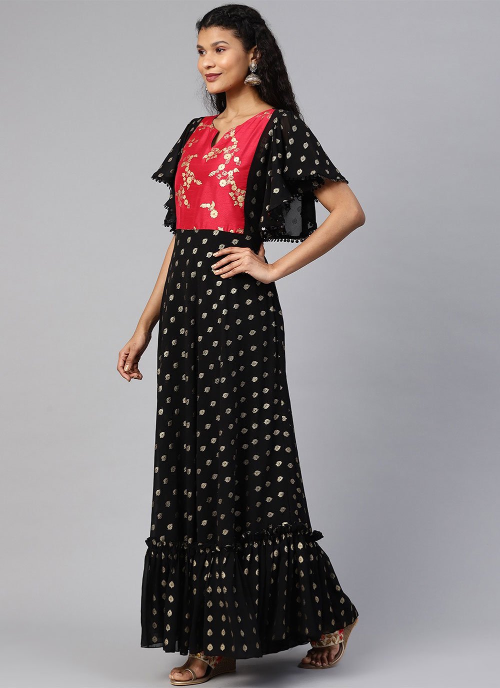 Casual Kurti Georgette Black Foil Print Kurtis