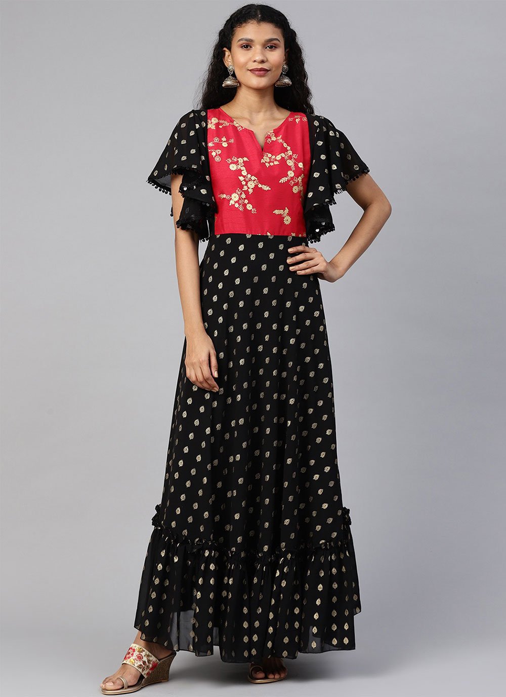 Casual Kurti Georgette Black Foil Print Kurtis