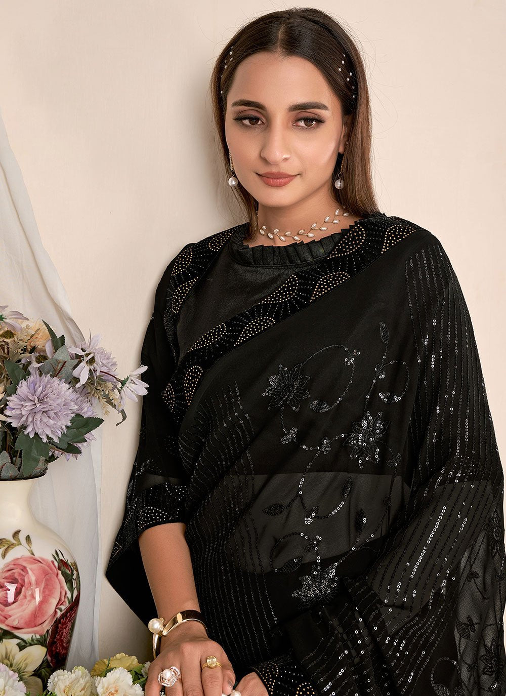 Trendy Saree Bembarg Georgette Black Patch Border Saree