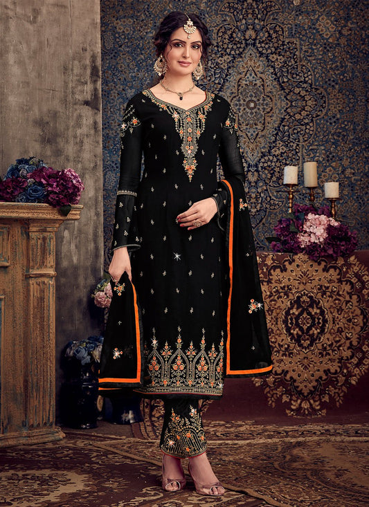 Pant Style Suit Georgette Black Embroidered Salwar Kameez